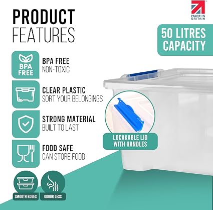Klass 3 PCS 50L Plastic Storage Boxes With Lids, Cliping Lid Clear Storage At Klass Home, we take pride in our customer support