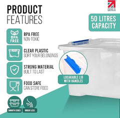 Klass 3 PCS 50L Plastic Storage Boxes With Lids, Cliping Lid Clear Storage At Klass Home, we take pride in our customer support