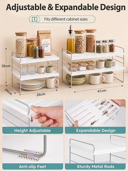 mepure Adjustable Cupboard Organiser & Spice Rack, 26–41 cm Wide, 26cm High