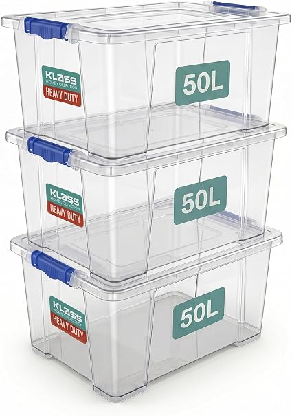 Klass 3 PCS 50L Plastic Storage Boxes With Lids, Cliping Lid Clear Storage At Klass Home, we take pride in our customer support