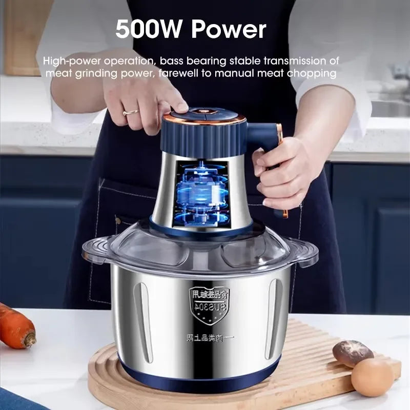 5L Stainless Steel Electric Meat Grinder Large Capacity Multifunctional Food Chopper Vegetable Slicer Blender for Home Kitchen