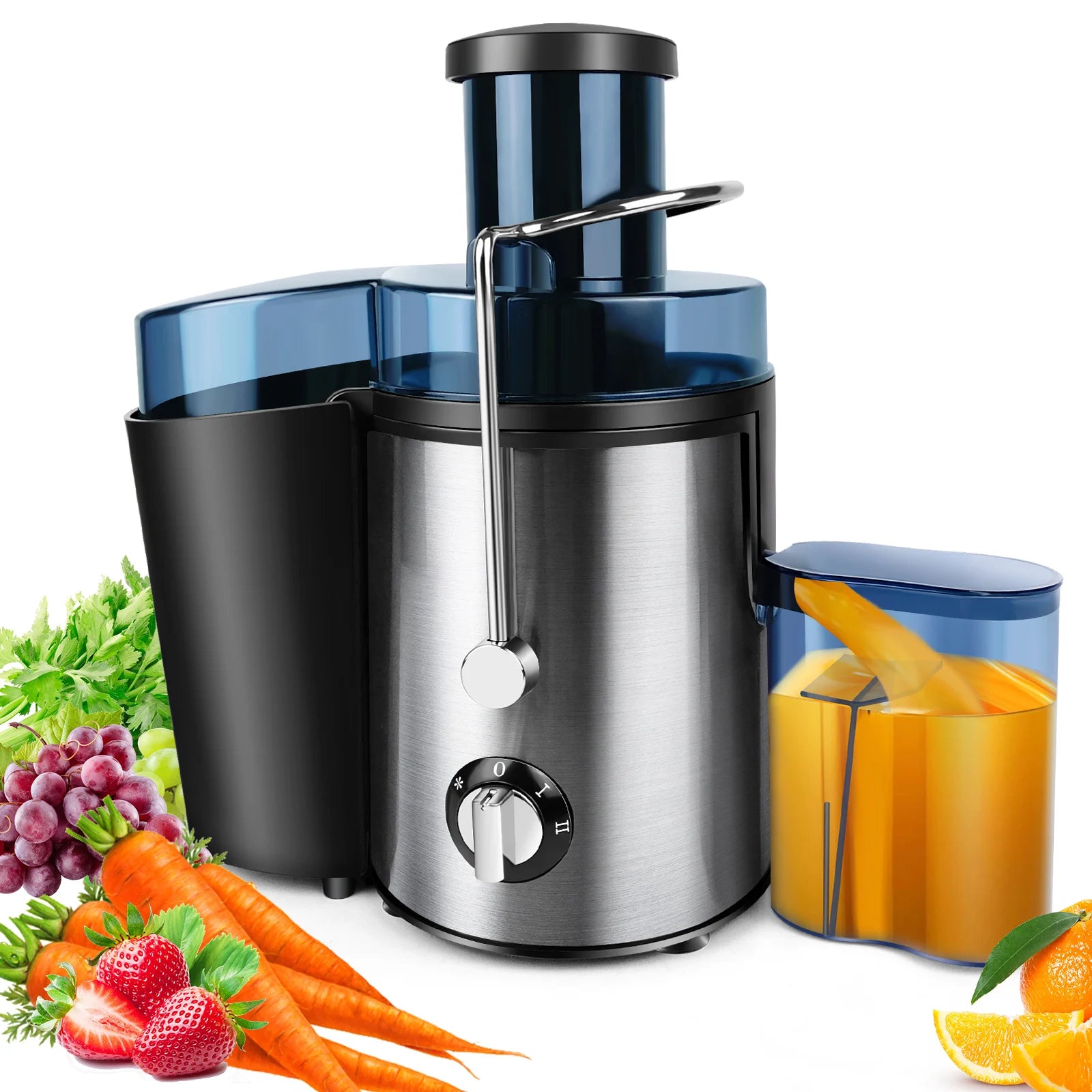 Mesin Pembuat Jus, Saluran Pakan untuk Buah, Sayuran & Jeruk, Ekstraktor Jus Sentrifugal 2 Kecepatan, Kapasitas 500ML